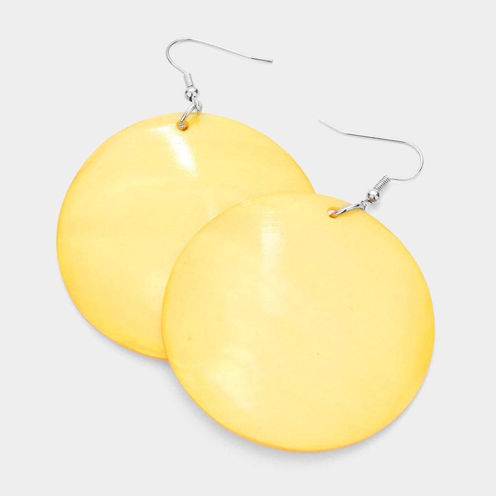 Yellow Shell Circle Dangle Earrings