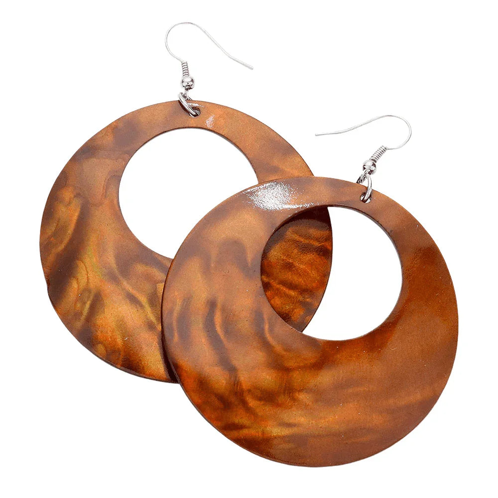 Brown Round Shell Dangle Earrings - Jewelry Store by Erik Rayo