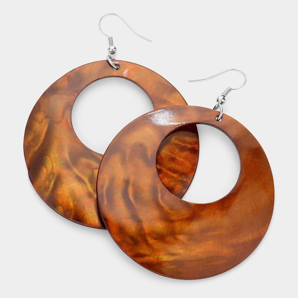 Brown Round Shell Dangle Earrings - Jewelry Store by Erik Rayo