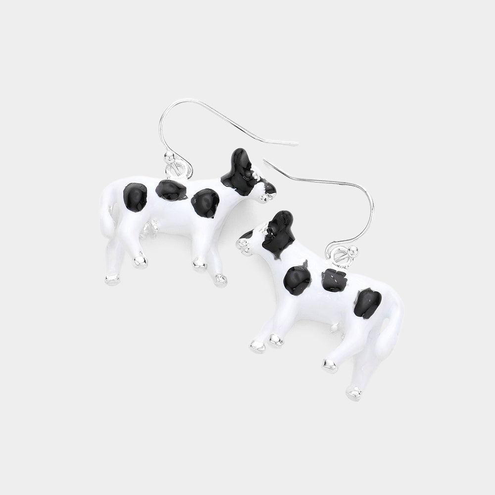 White 3D Cow Dangle Earrings