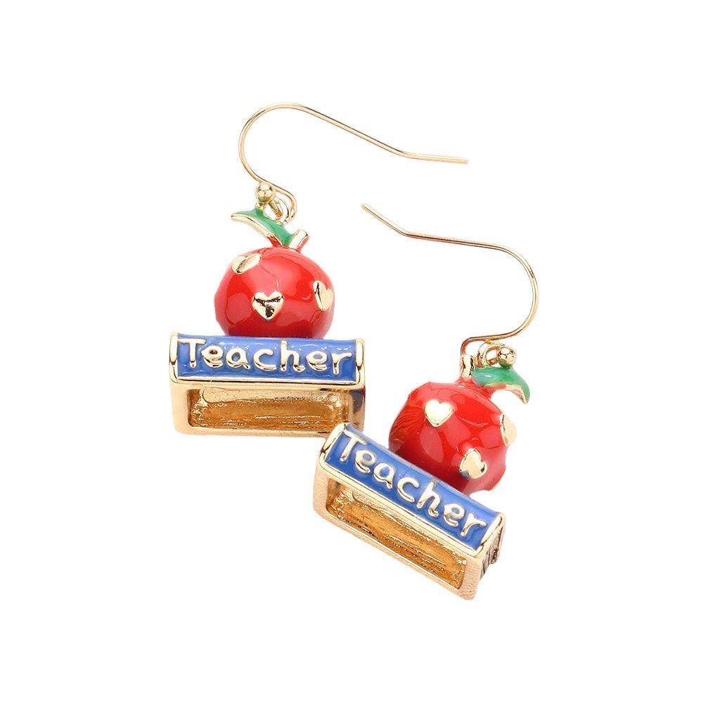 3D Apple Teacher Message Book Dangle Earrings - Jewelry Store by Erik Rayo