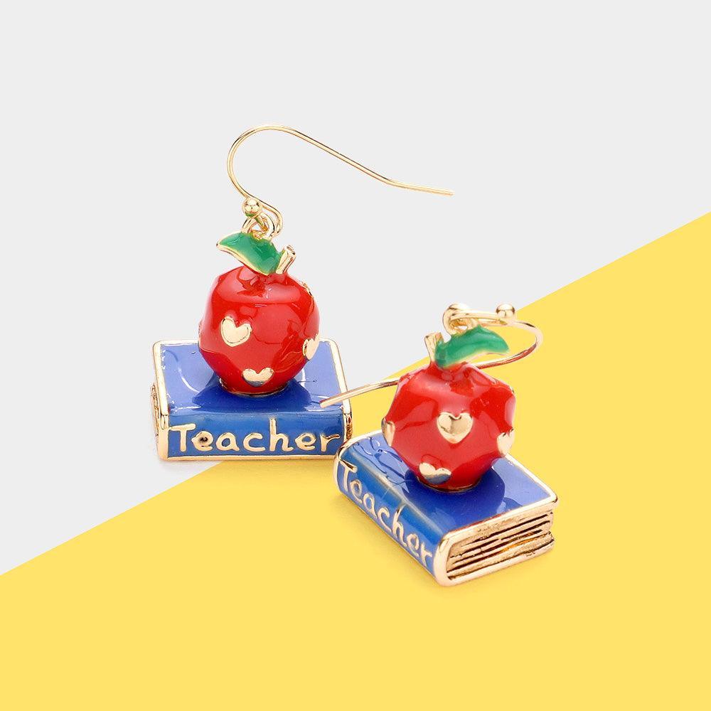 3D Apple Teacher Message Book Dangle Earrings - Jewelry Store by Erik Rayo