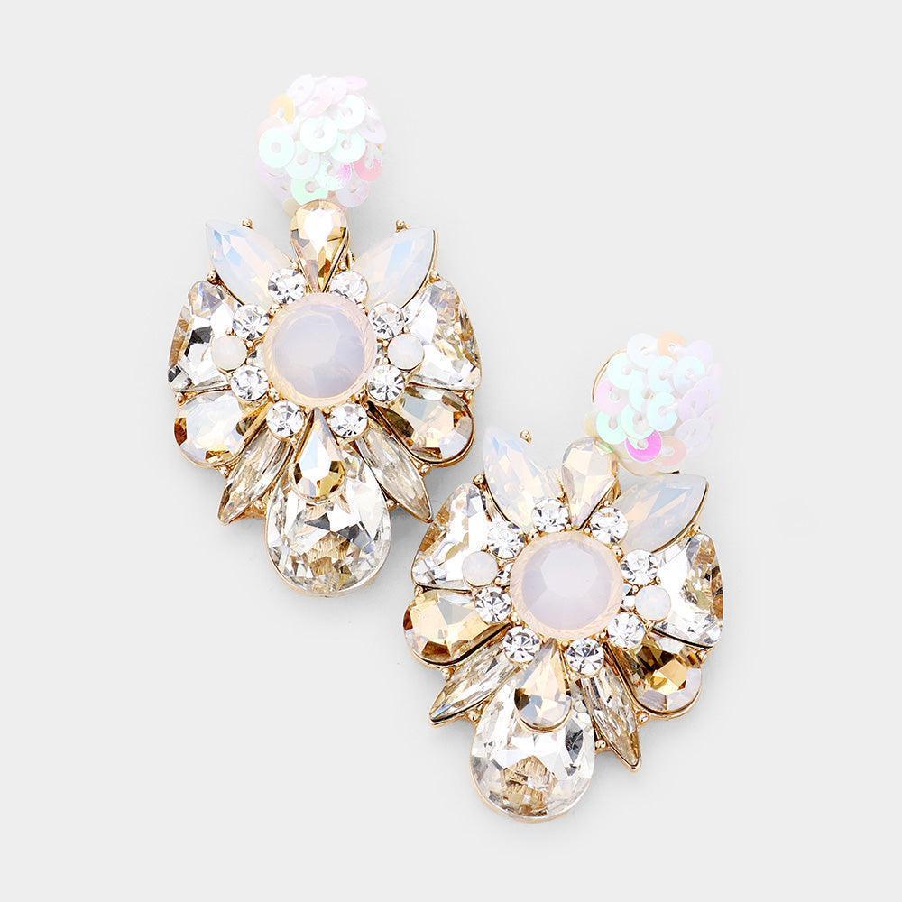 Crystal Stone Floral Dangle Earrings - Jewelry Store by Erik Rayo