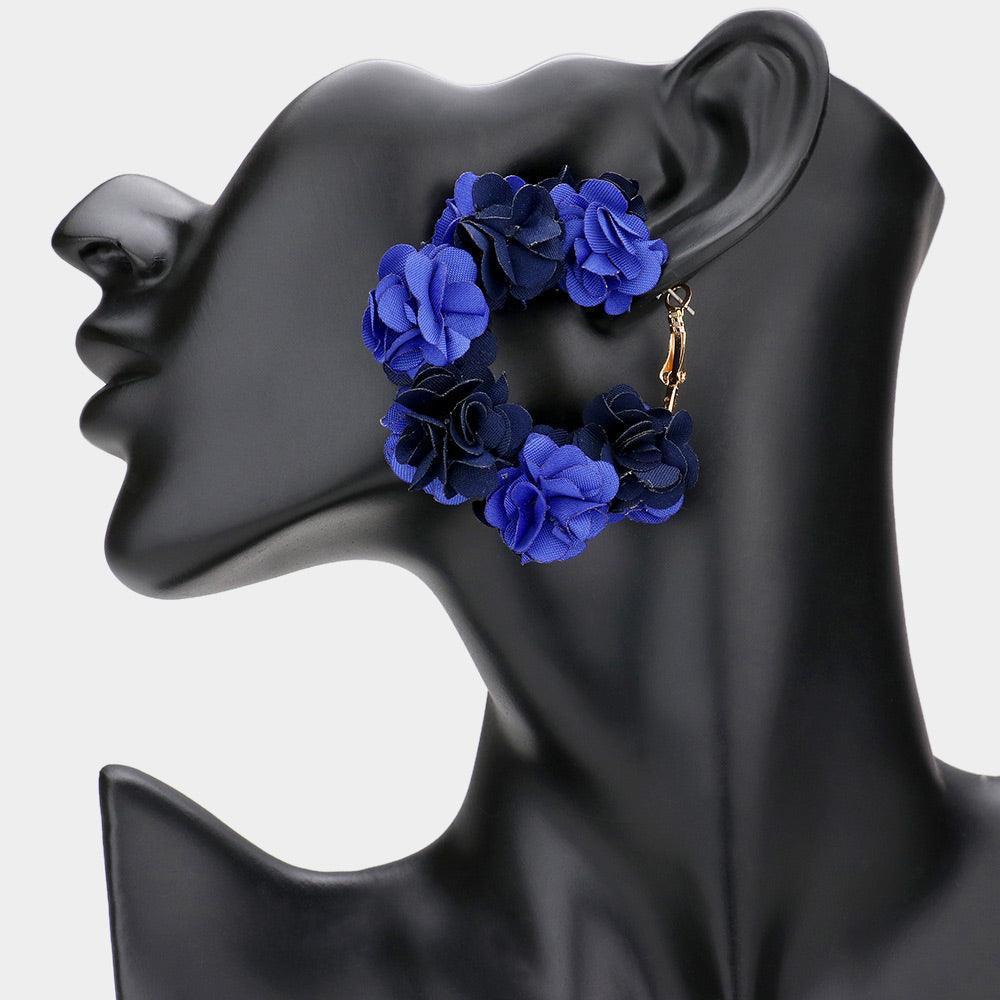Blue Flower Cluster Hoop Earrings - Jewelry Store by Erik Rayo