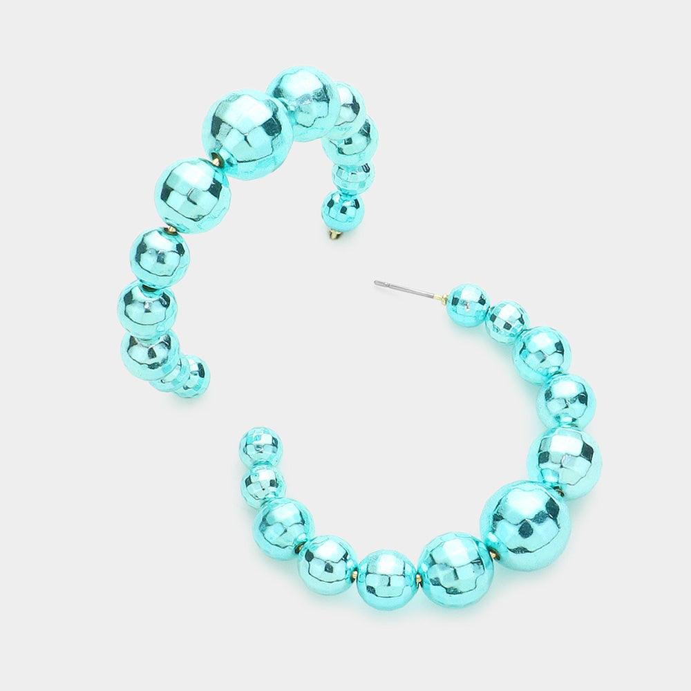 Turquoise Disco Ball Cluster Hoop Earrings