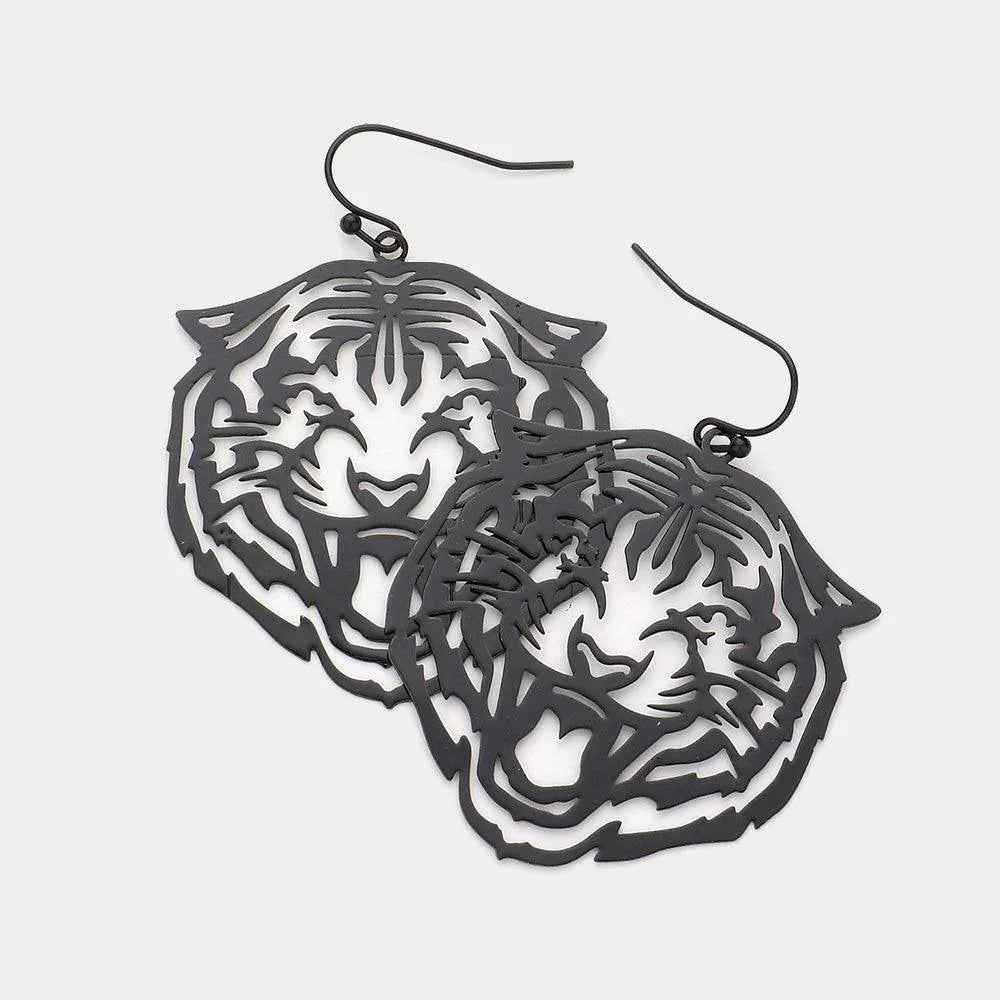 Black Cut Out Tiger Dangle Earrings
