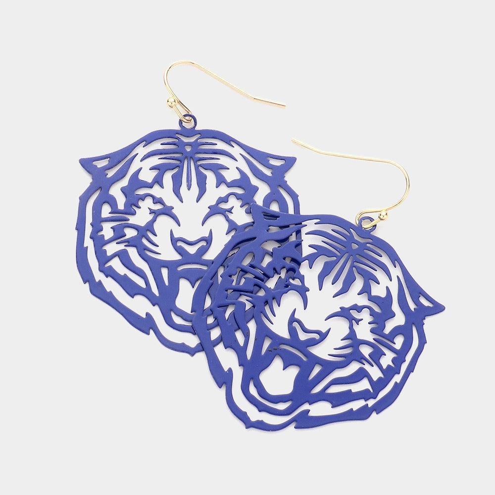 Blue Cut Out Tiger Dangle Earrings