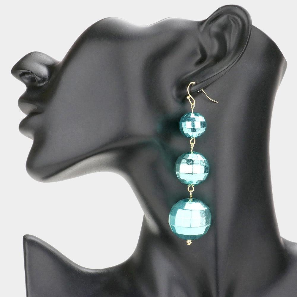 Turquoise Triple Disco Ball Link Dangle Earrings