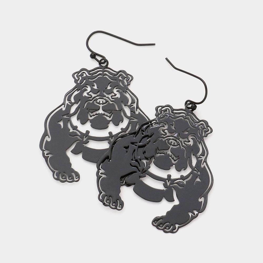 Black Filigree Bulldog Dangle Earrings - Jewelry Store by Erik Rayo