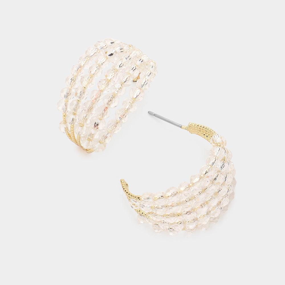 Gold Lucite Bead Embellished Brass Metal Split Hoop Earrings - Jewelry Store by Erik Rayo