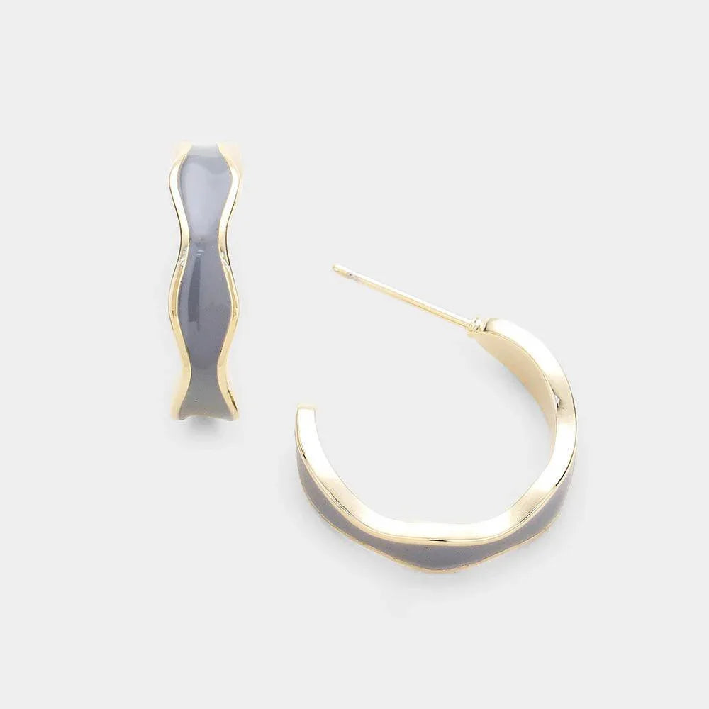 Gray Enamel Brass Metal Hoop Earrings - Jewelry Store by Erik Rayo