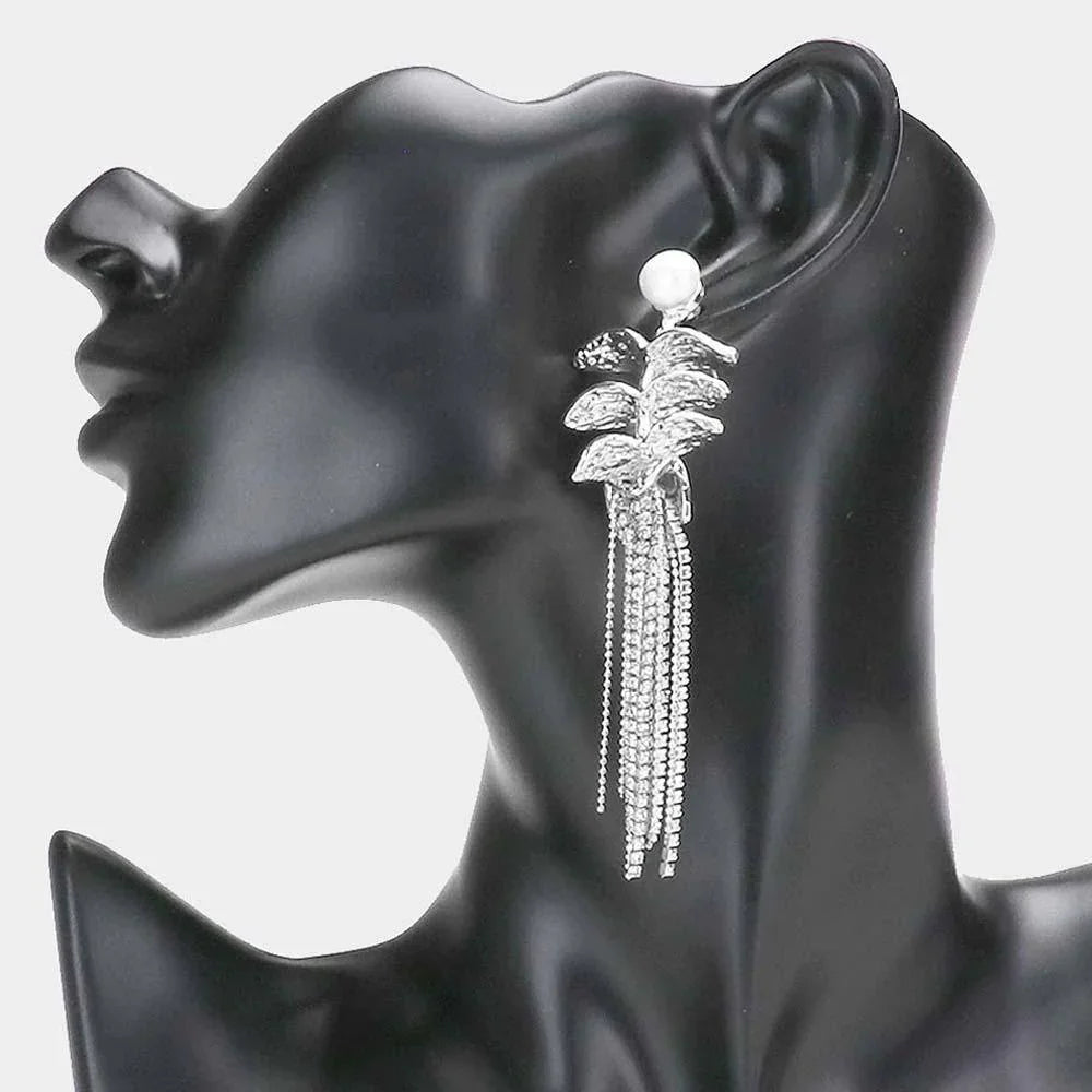 Freshwater Pearl Metal Sprout Detail Chain Tassel Earrings - Jewelry Store by Erik Rayo