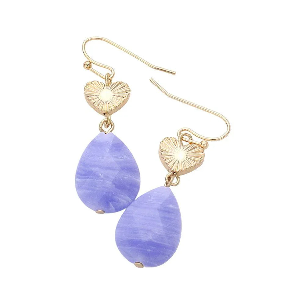 Blue Metal Heart Teardrop Natural Stone Link Dangle Earrings - Jewelry Store by Erik Rayo