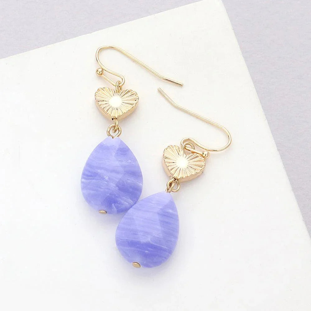 Blue Metal Heart Teardrop Natural Stone Link Dangle Earrings - Jewelry Store by Erik Rayo