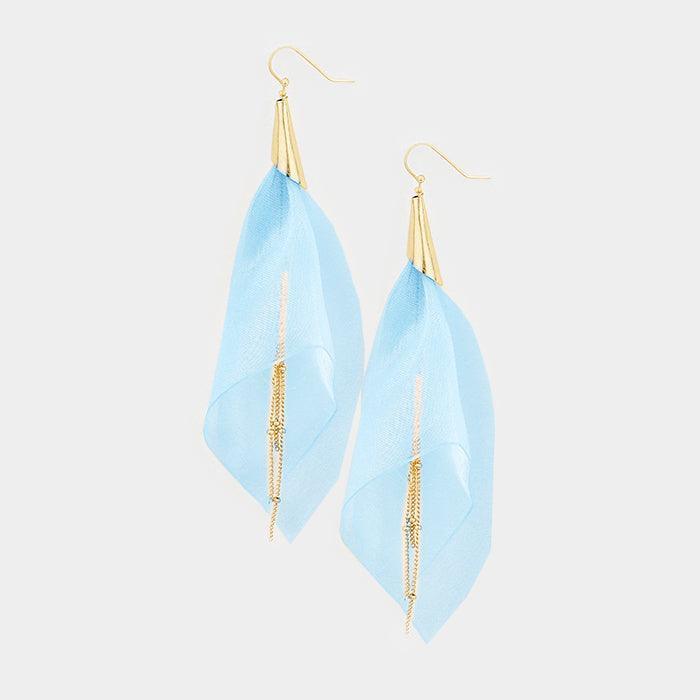 Gold Fabric Mesh Long Drop Triple Chain Earrings - Jewelry Store by Erik Rayo