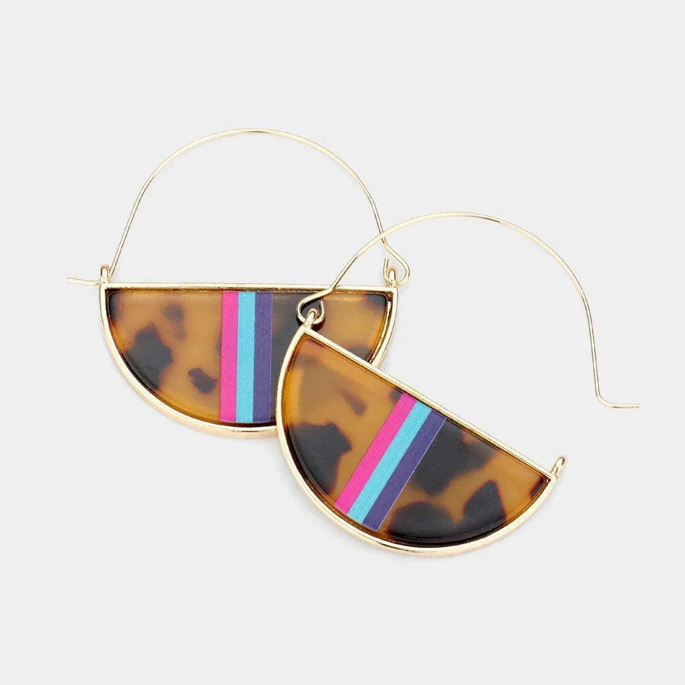 Striped Celluloid Acetate Tortoise Half Round Dangle Earrings - Jewelry Store by Erik Rayo
