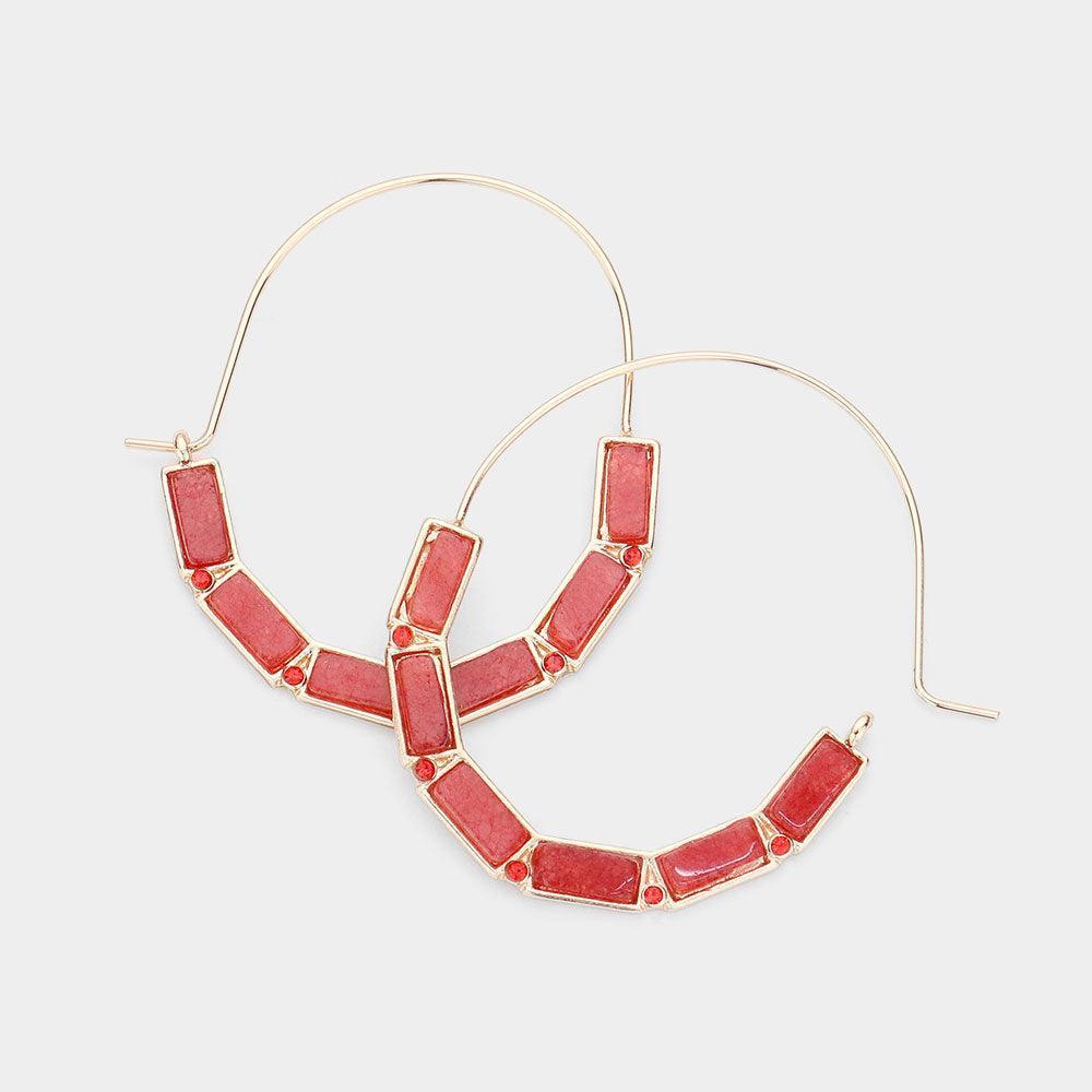 Burgundy Semi Precious Rectangle Earrings - Jewelry Store by Erik Rayo