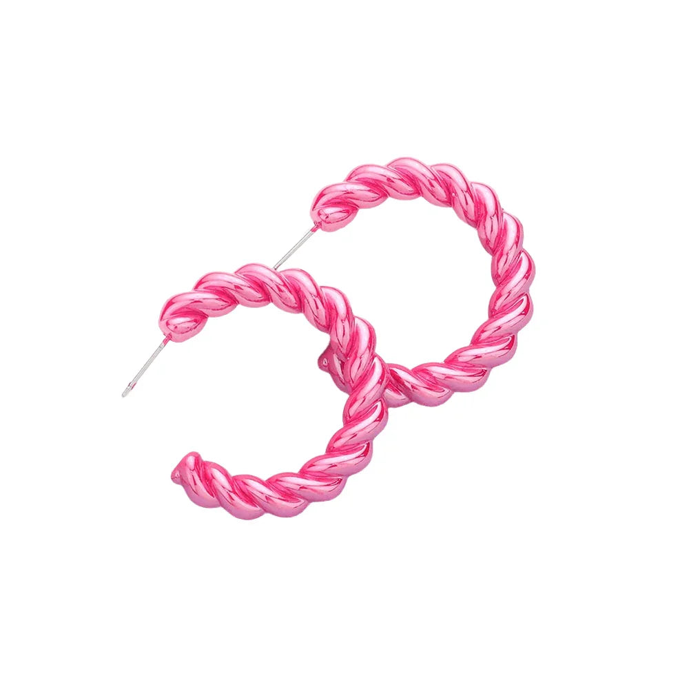 Fuchsia Twisted Colored Hoop Earrings - Jewelry Store by Erik Rayo