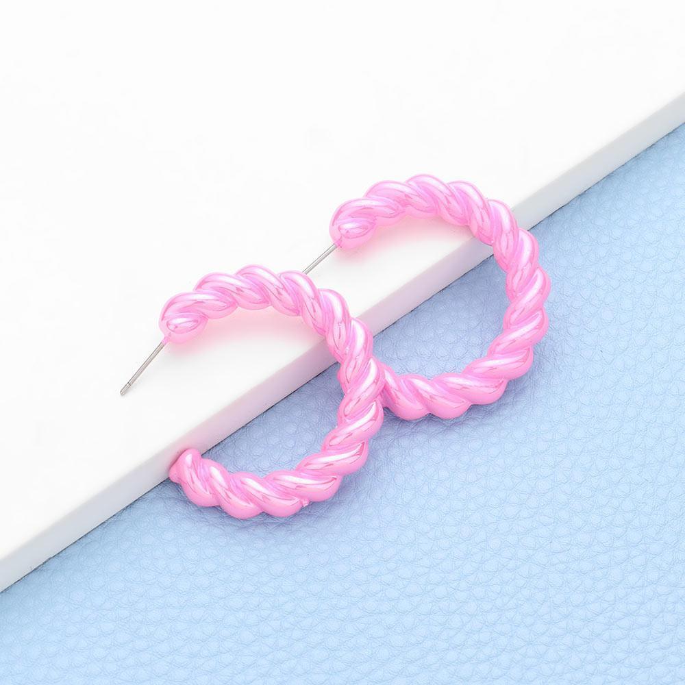 Pink Twisted Colored Hoop Earrings - Jewelry Store by Erik Rayo