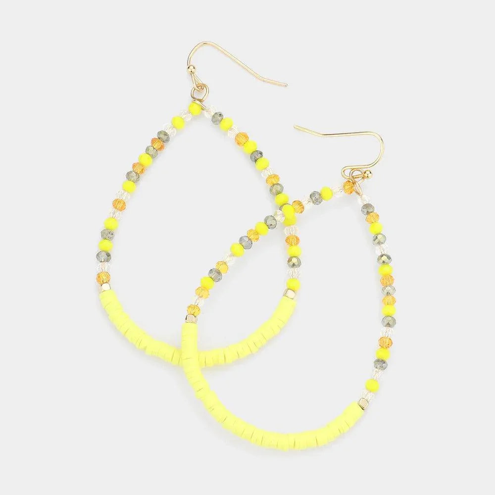 Yellow Heishi Faceted Beaded Open Teardrop Dangle Earrings - Jewelry Store by Erik Rayo