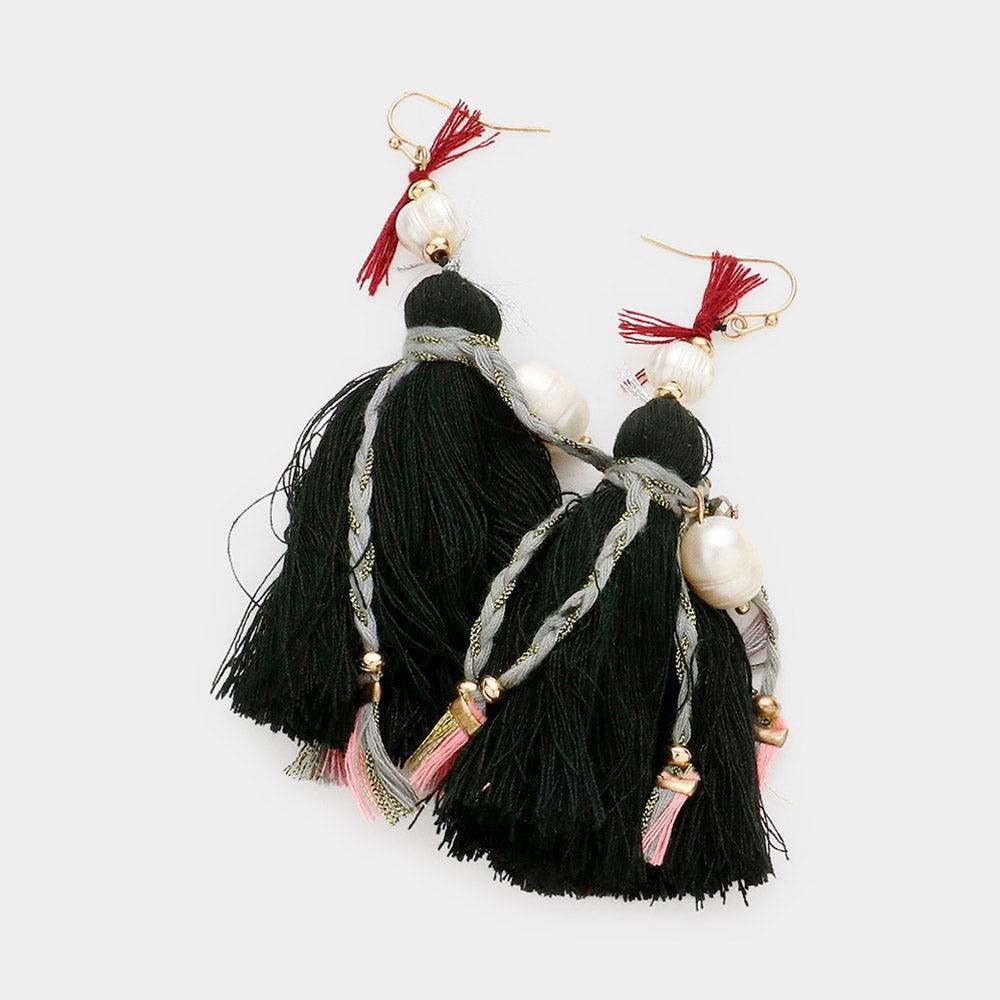 Black Boho Fresh Water Pearl Tassel Earrings - Jewelry Store by Erik Rayo