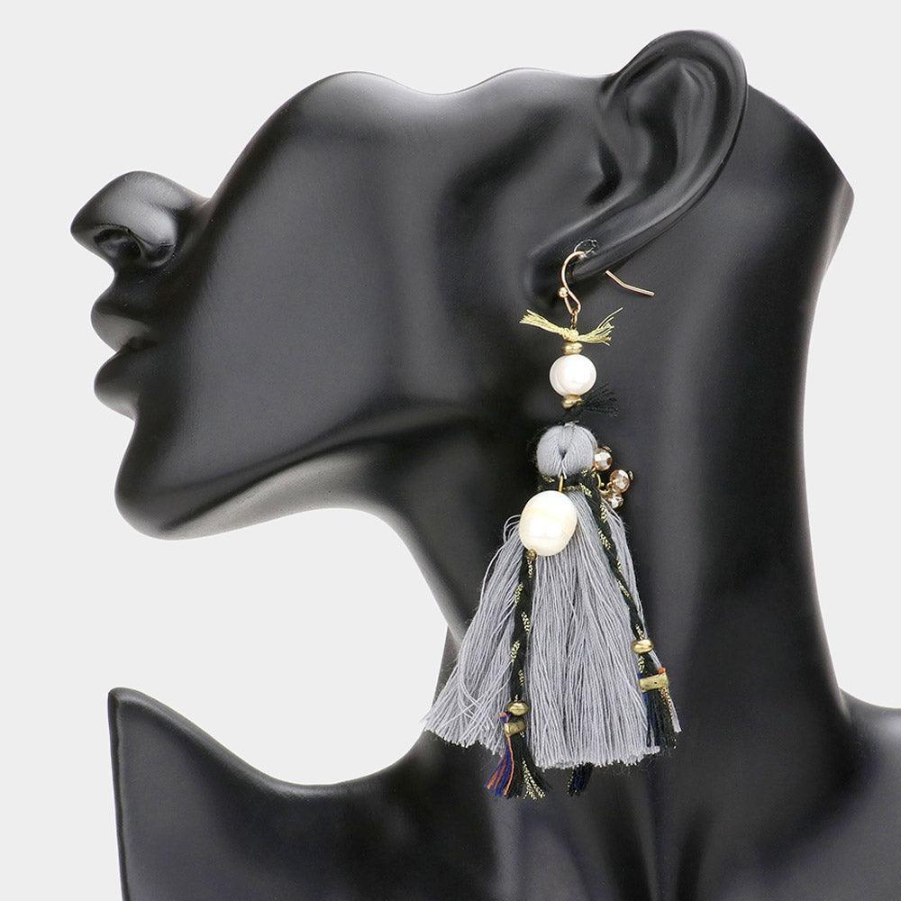 Gray Boho Fresh Water Pearl Tassel Earrings - Jewelry Store by Erik Rayo