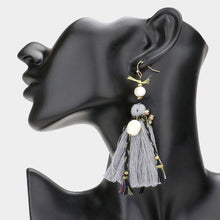 Load image into Gallery viewer, Gray Boho Fresh Water Pearl Tassel Earrings
