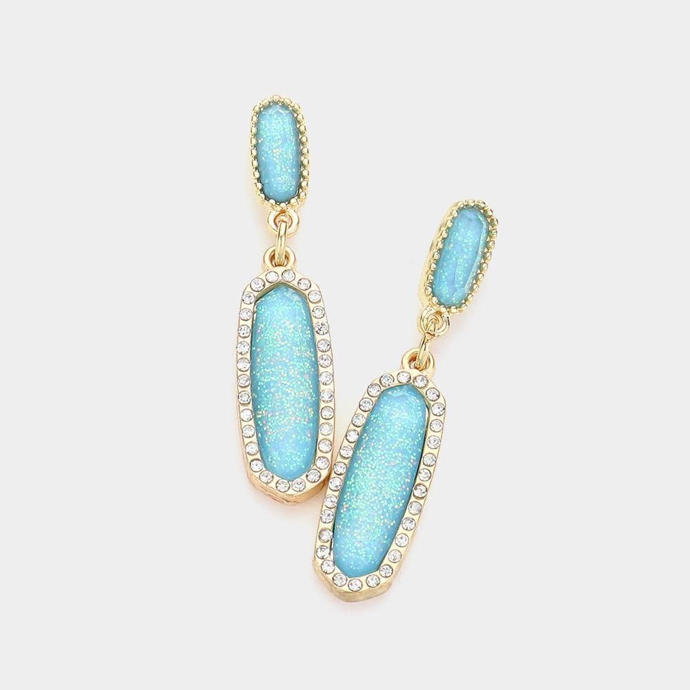 Blue Stone Paved Around Oval Dangle Earrings - Jewelry Store by Erik Rayo