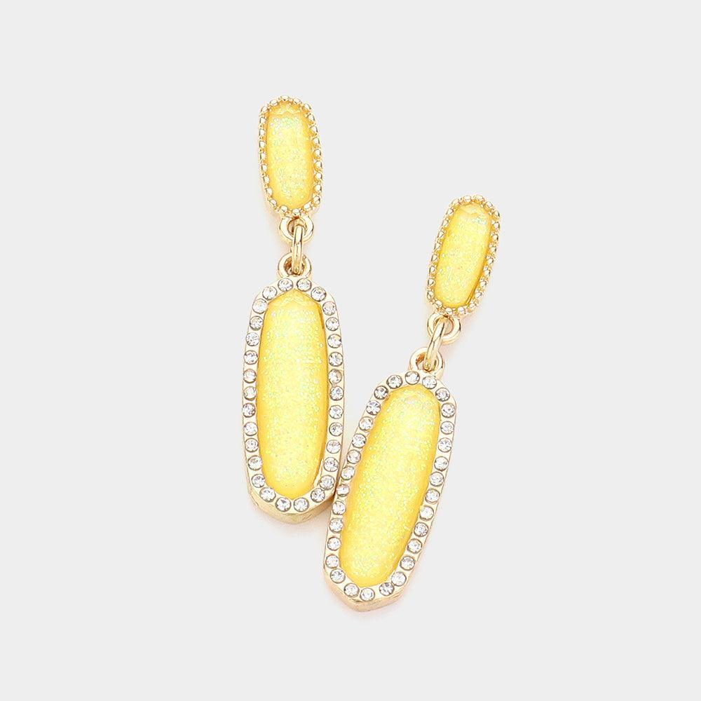 Yellow Stone Paved Around Oval Dangle Earrings - Jewelry Store by Erik Rayo