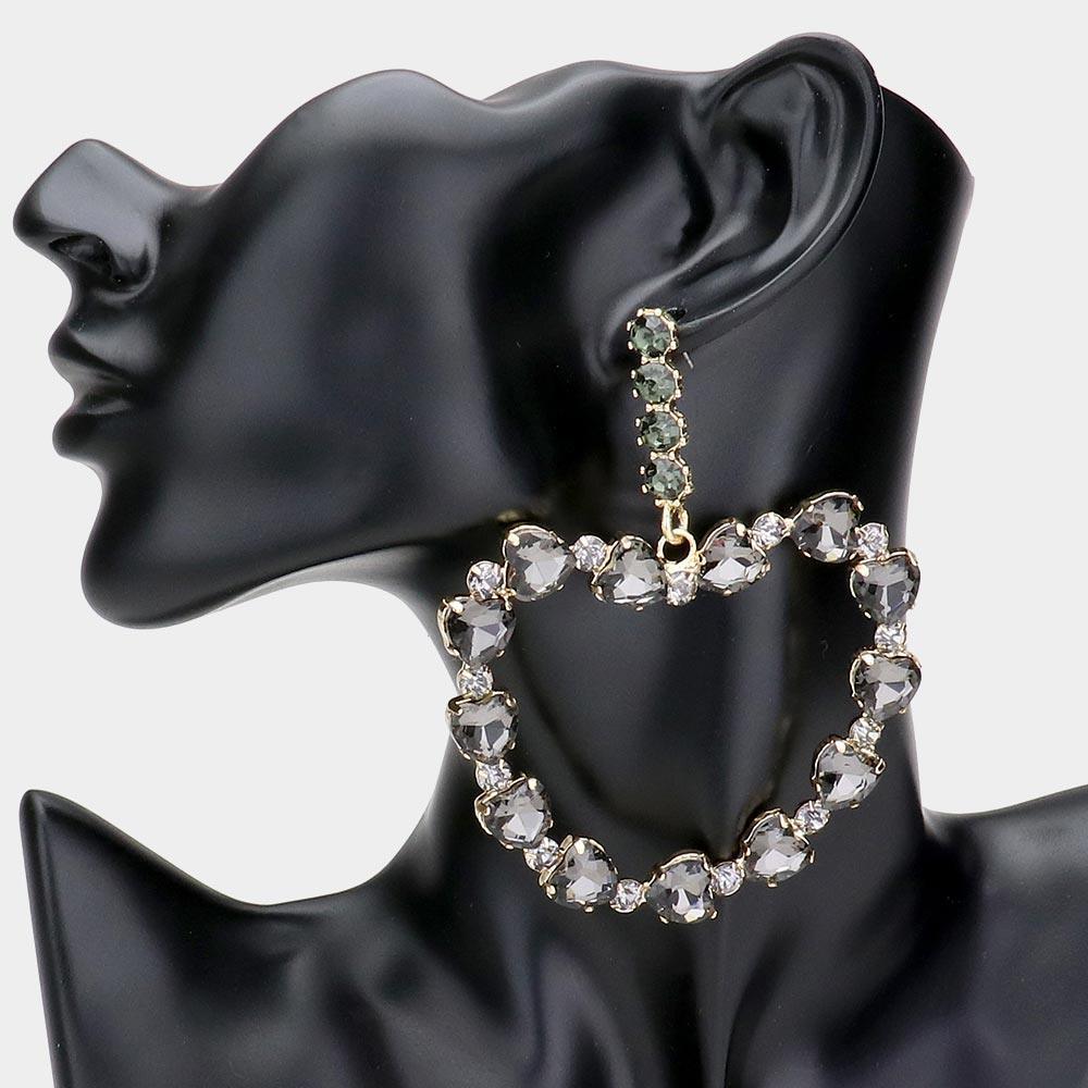 Black Heart Stone Cluster Dangle Earrings - Jewelry Store by Erik Rayo