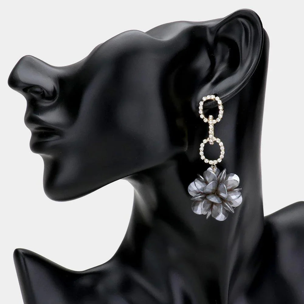 Black Rhinestone Embellished Metal Link Teardrop Bead Cluster Ball Dangle Earrings - Jewelry Store by Erik Rayo
