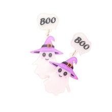 Load image into Gallery viewer, White Boo Message Glittered Witch Hat Ghost Link Dangle Earrings
