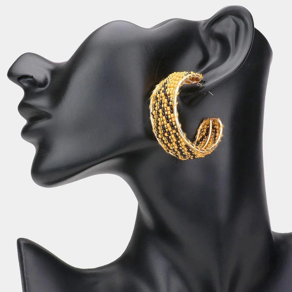 Mustard Boho Seed Beaded Hoop Earrings - Jewelry Store by Erik Rayo
