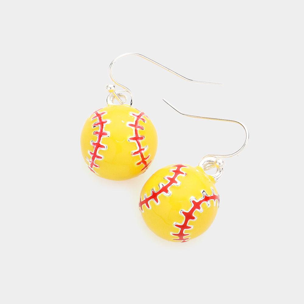 Yellow 3D Softball Dangle Earrings