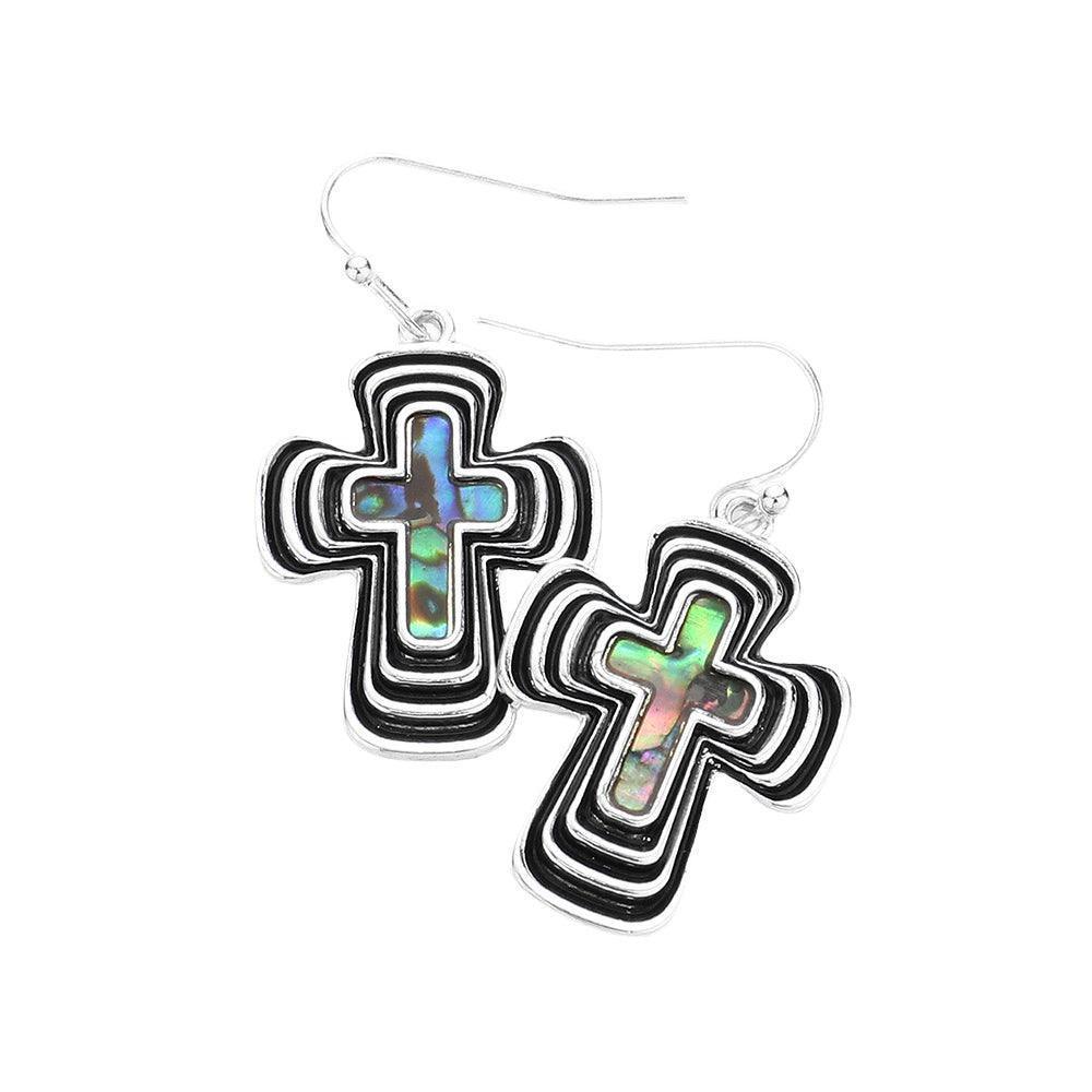 Abalone Accented Cross Dangle Earrings - Jewelry Store by Erik Rayo