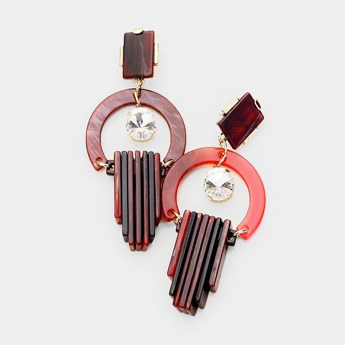 Red Geometric Celluloid Acetate Fringe Round Crystal Earrings - Jewelry Store by Erik Rayo