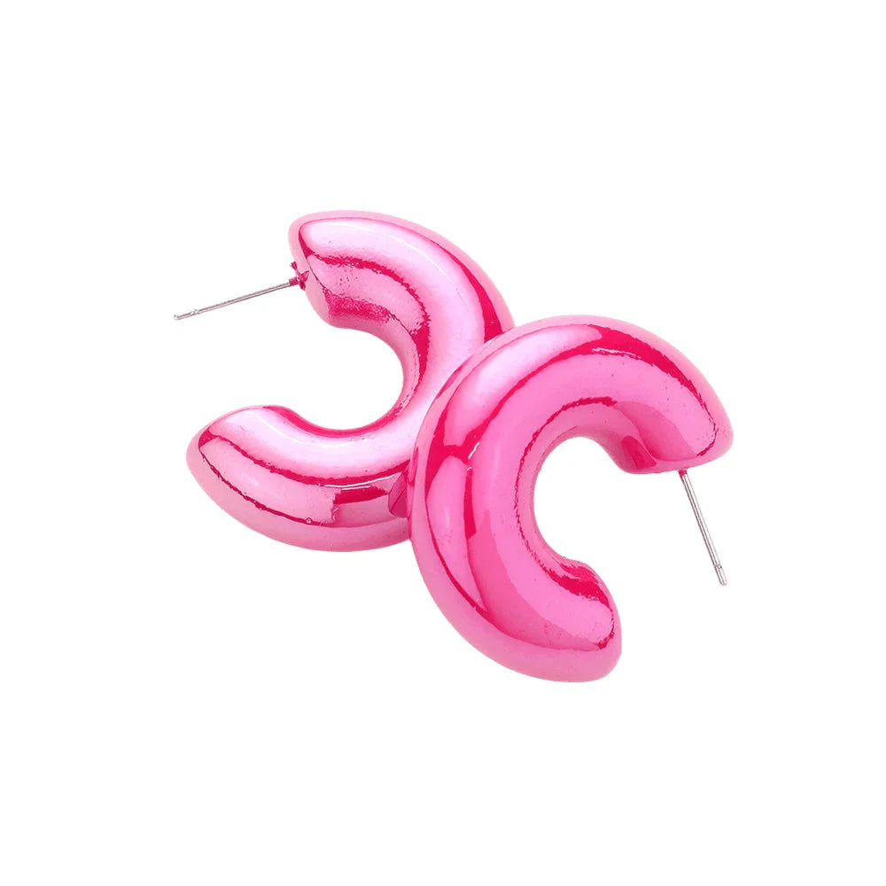 Fuchsia Hologram 1.2 Inch Hoop Earrings - Jewelry Store by Erik Rayo