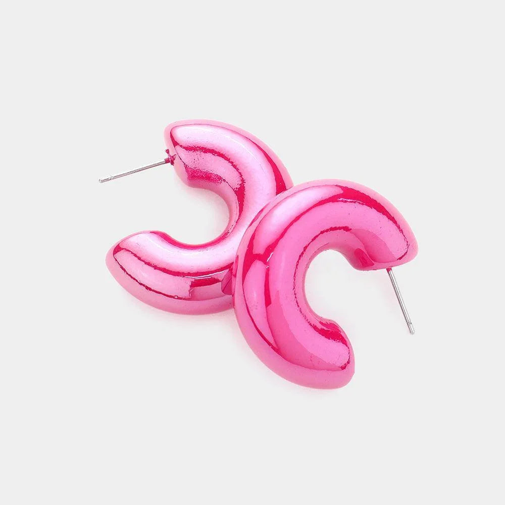Fuchsia Hologram 1.2 Inch Hoop Earrings - Jewelry Store by Erik Rayo