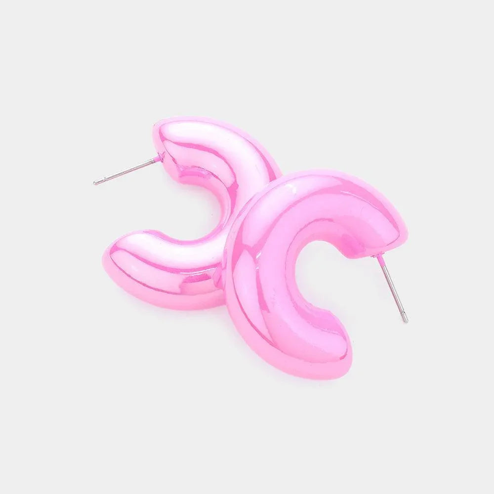 Pink Hologram 1.2 Inch Hoop Earrings - Jewelry Store by Erik Rayo