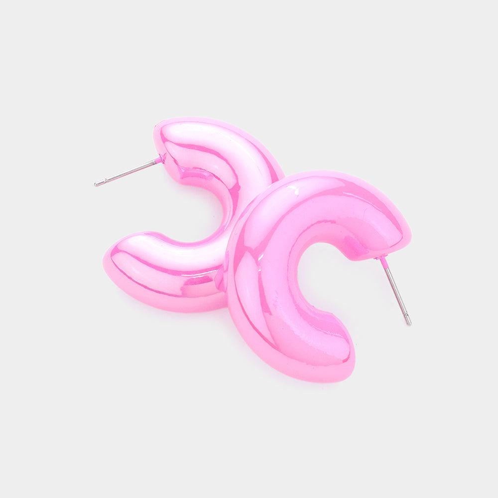 Pink Hologram 1.2 Inch Hoop Earrings