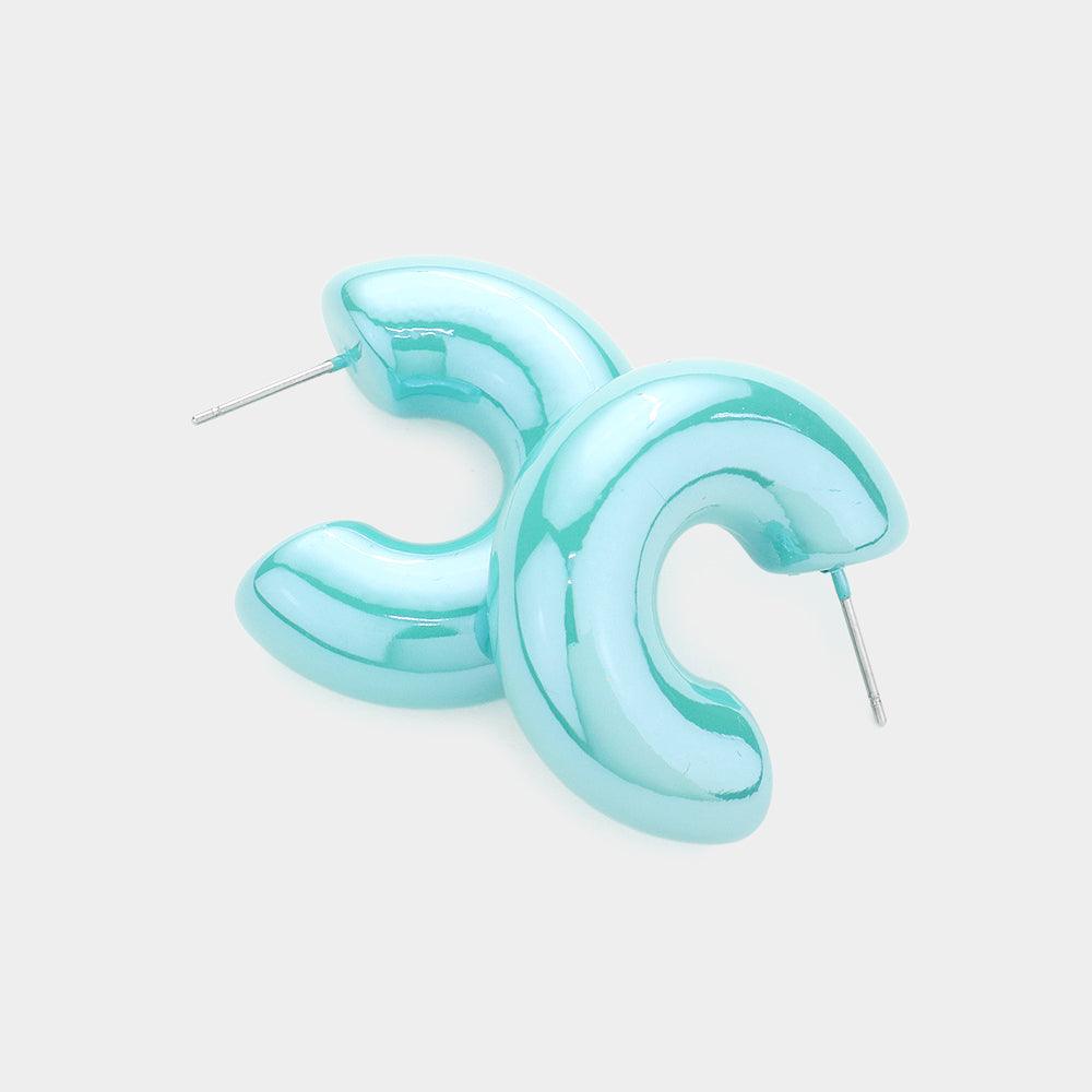 Turquoise Hologram 1.2 Inch Hoop Earrings