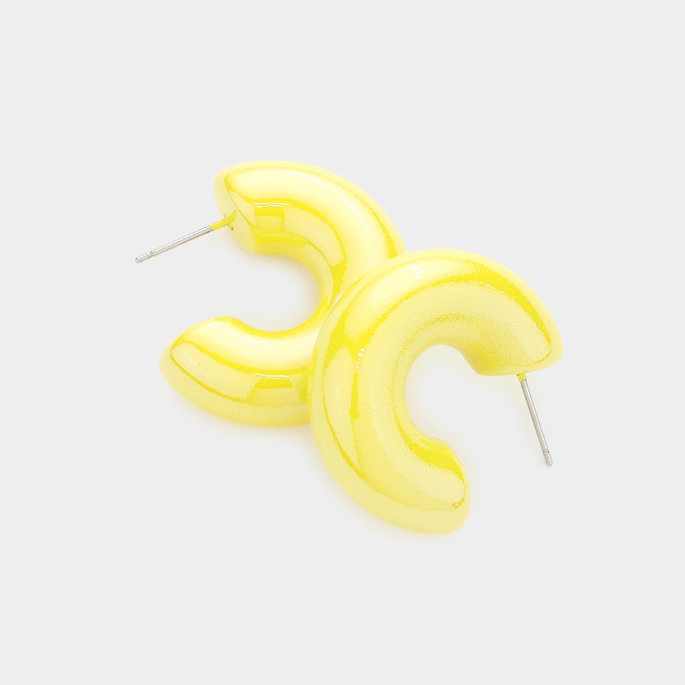 Yellow Hologram 1.2 Inch Hoop Earrings