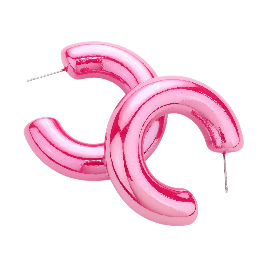 Fuchsia Hologram 1.5 Inch Hoop Earrings - Jewelry Store by Erik Rayo