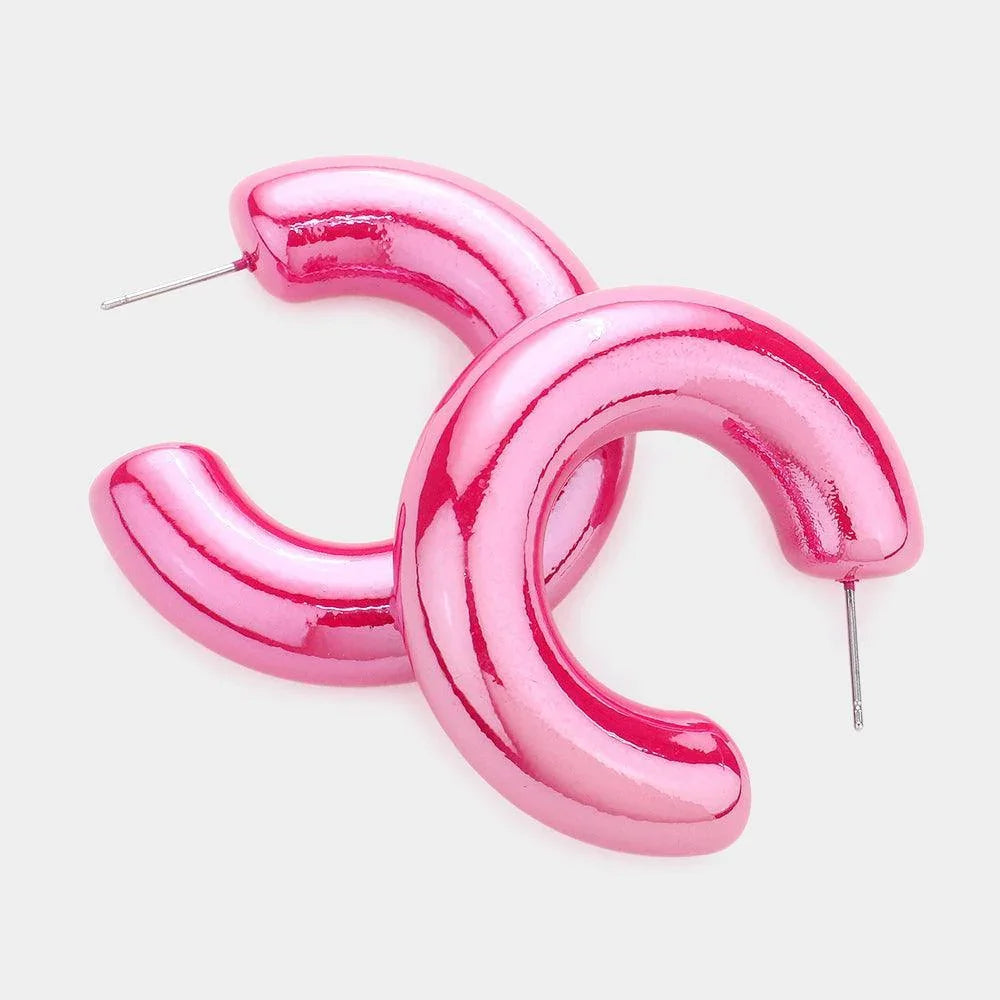 Fuchsia Hologram 1.5 Inch Hoop Earrings - Jewelry Store by Erik Rayo