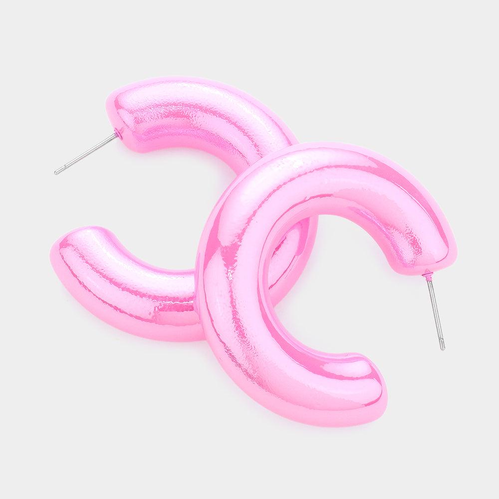 Pink Hologram 1.5 Inch Hoop Earrings