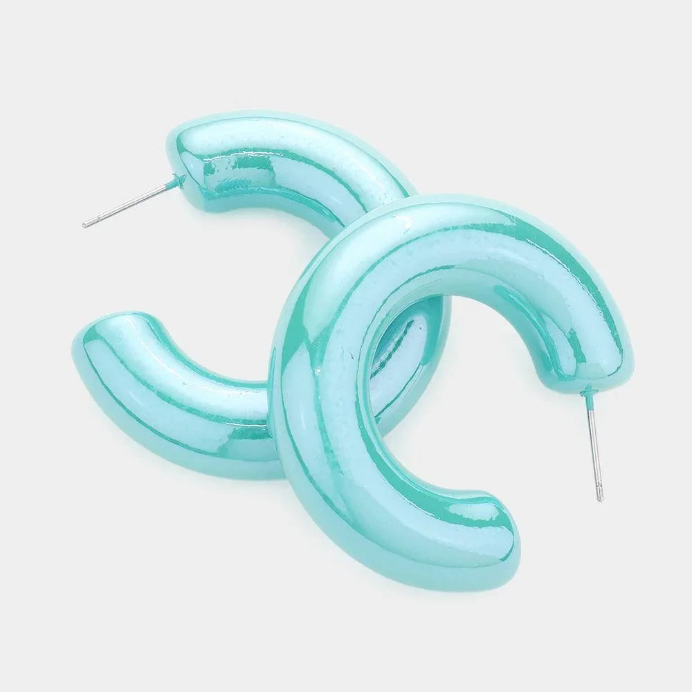 Turquoise Hologram 1.5 Inch Hoop Earrings - Jewelry Store by Erik Rayo