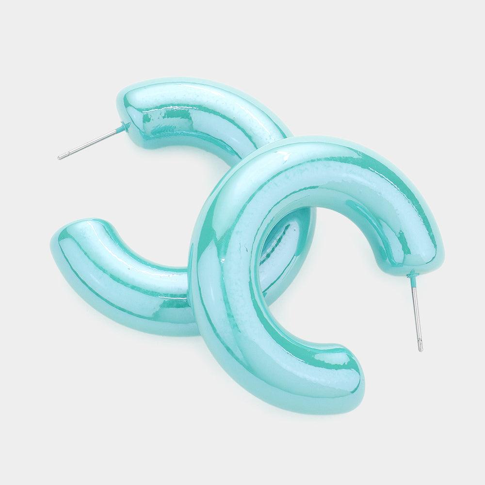 Turquoise Hologram 1.5 Inch Hoop Earrings