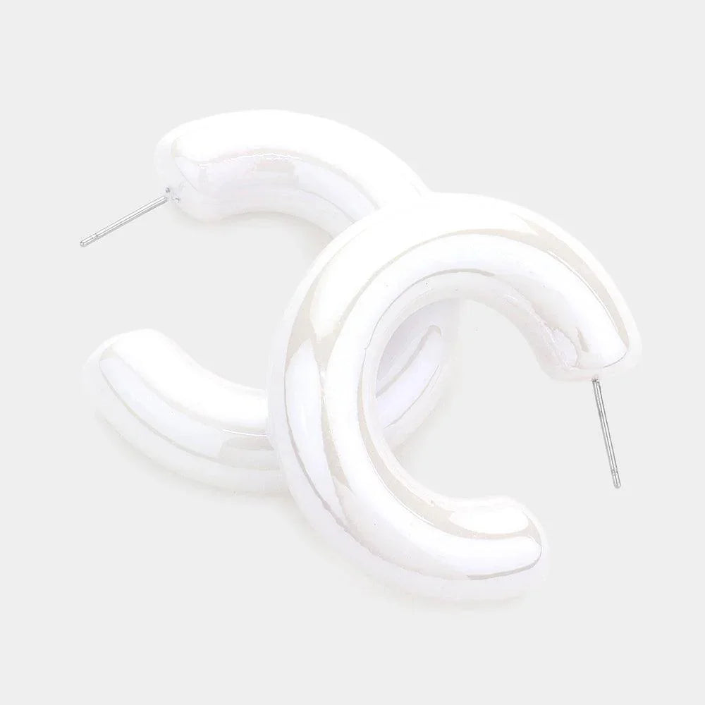 White Hologram 1.5 Inch Hoop Earrings - Jewelry Store by Erik Rayo