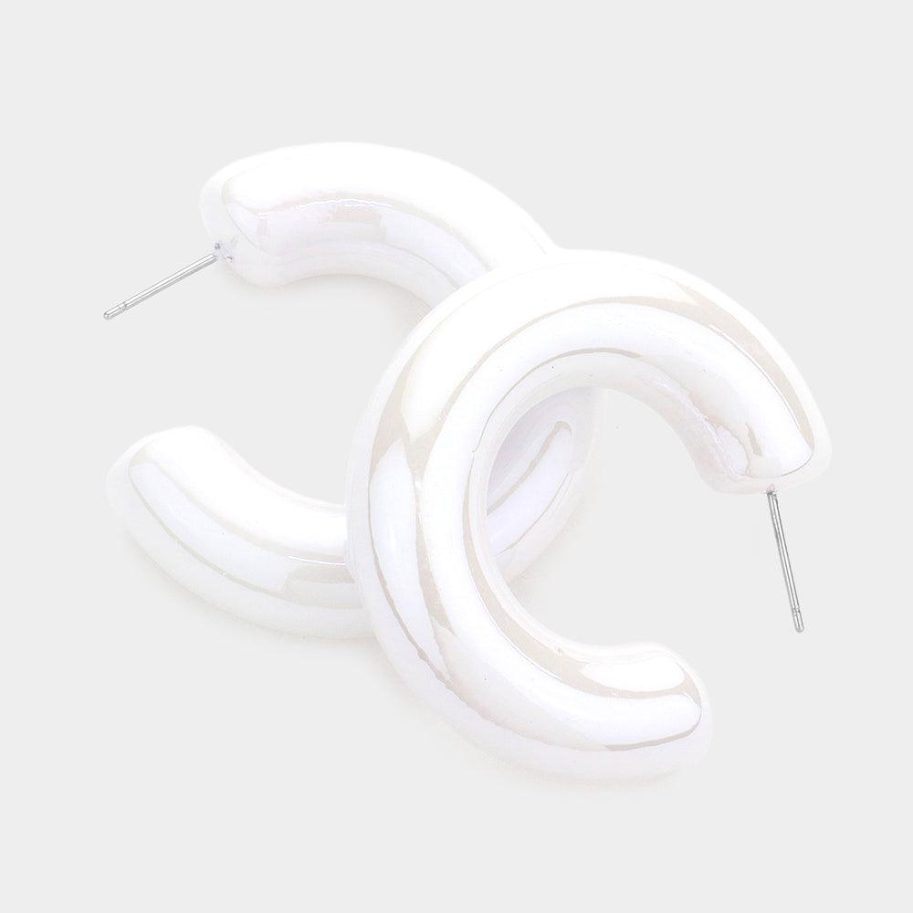 White Hologram 1.5 Inch Hoop Earrings