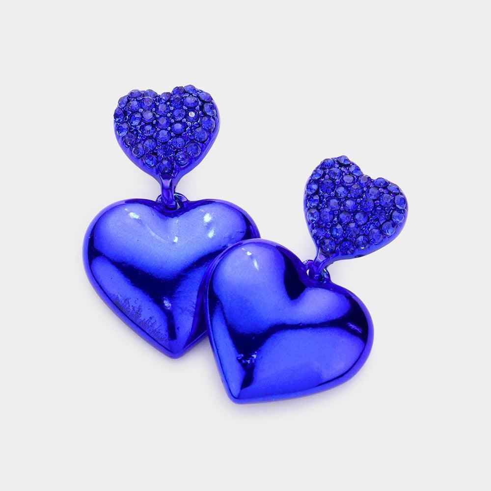 Blue Colored Metal Heart Dangle Earrings - Jewelry Store by Erik Rayo